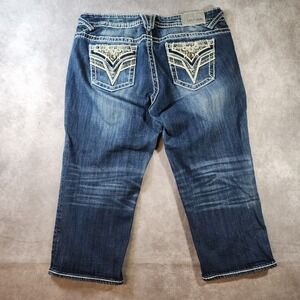 Vigoss The Dallas Capri Jeans Size 16 Y2K Rhinestone Bling Embellished Denim